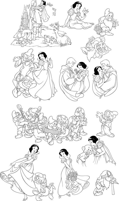 476x800 Snow White And The Seven Dwarfs Line Art Free Vector Download