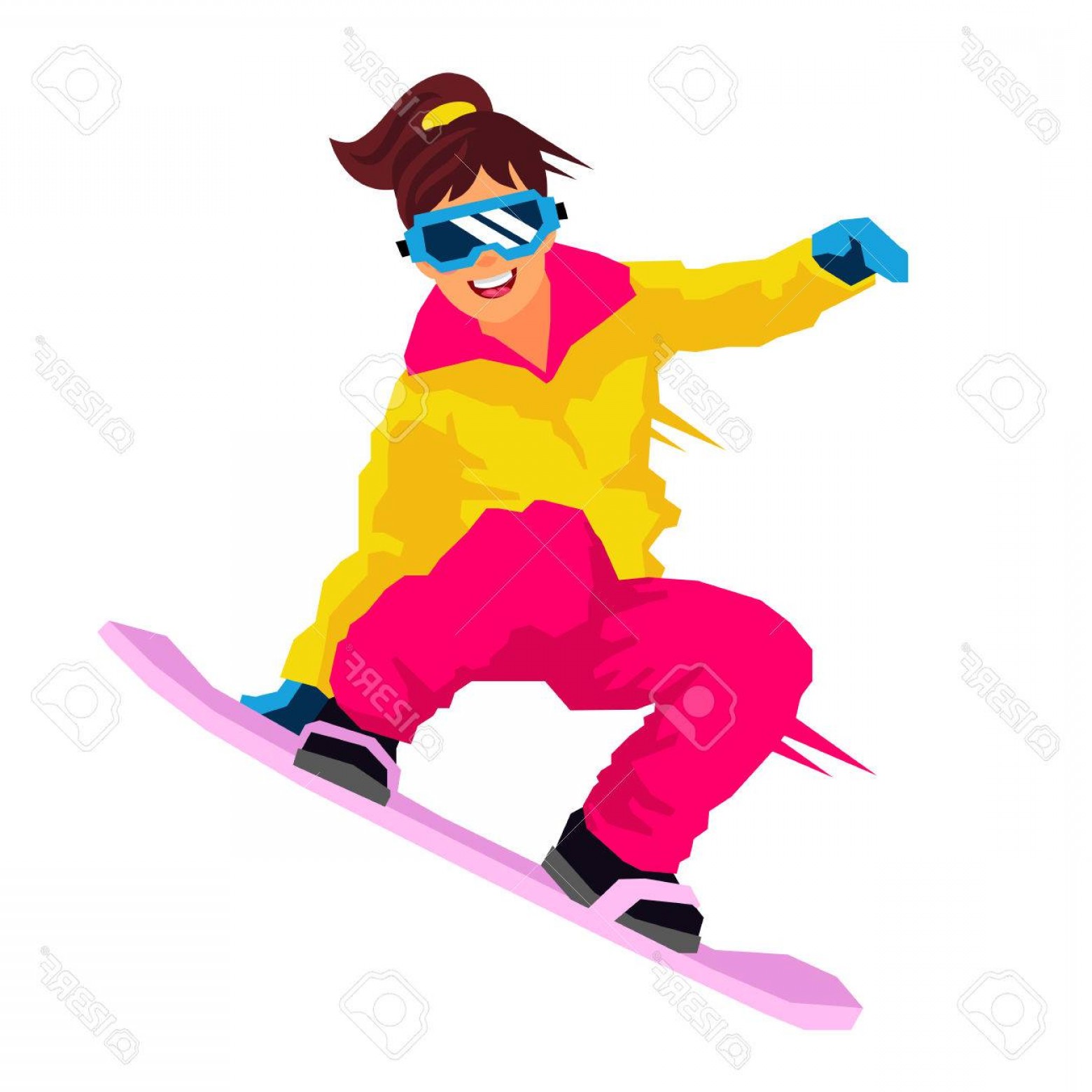 1560x1560 Photostock Vector Cool Girl Riding A Snowboard Vector Illustration