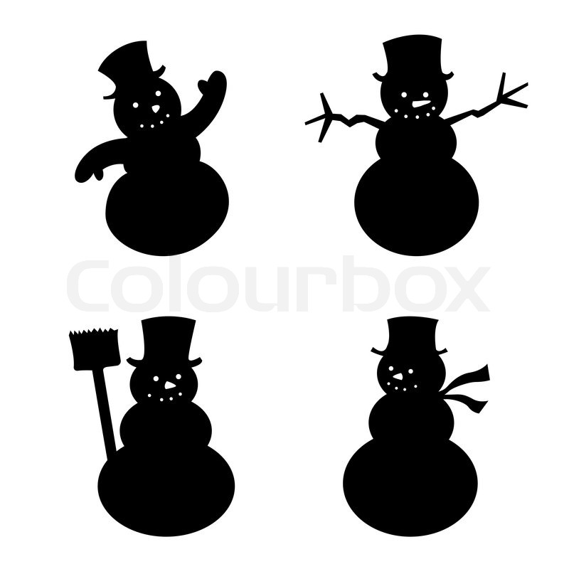 800x800 Vector Illustration Of Four Snowman In Silhouette. Stock Vector