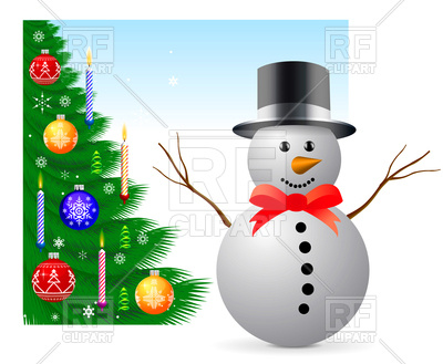 400x329 Christmas Tree And Snowman Vector Image Vector Artwork Of