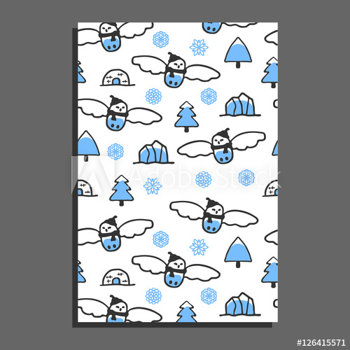 500x500 Greeting Card Template With Cute Cartoon Snowy Owl. Vector Doodle