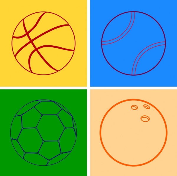 600x598 Soccer Tennis Basketball Bowling Balls Outline Flat Design Free