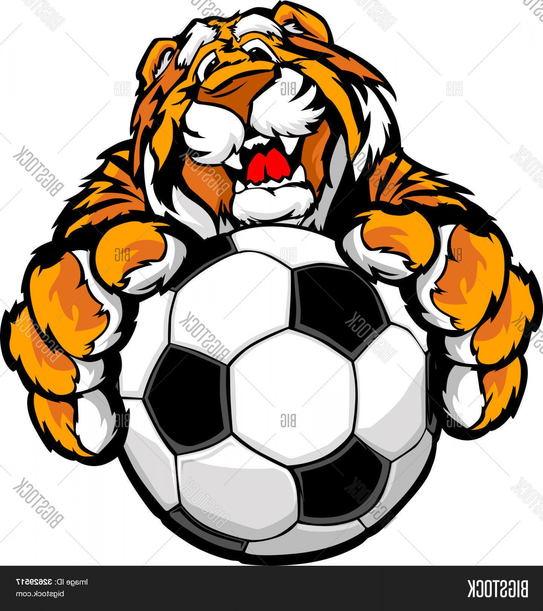 1726x1944 Stock Vector Cute Happy Tiger Mascot With Soccer Ball Vector