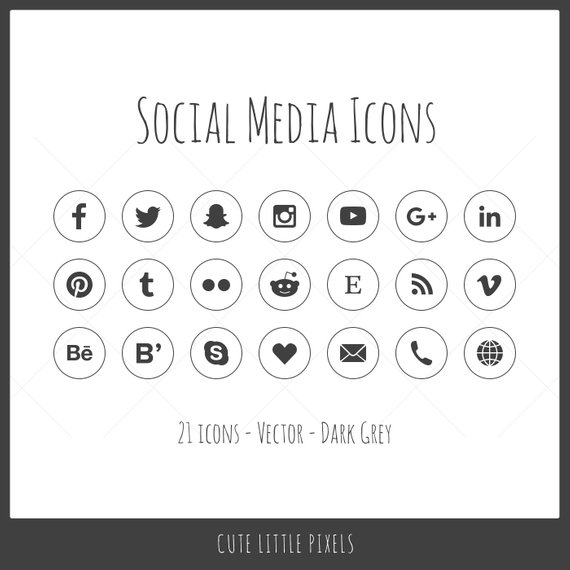 570x570 Vector Social Media Icons 21 Icons Dark Gray Outline Style Etsy