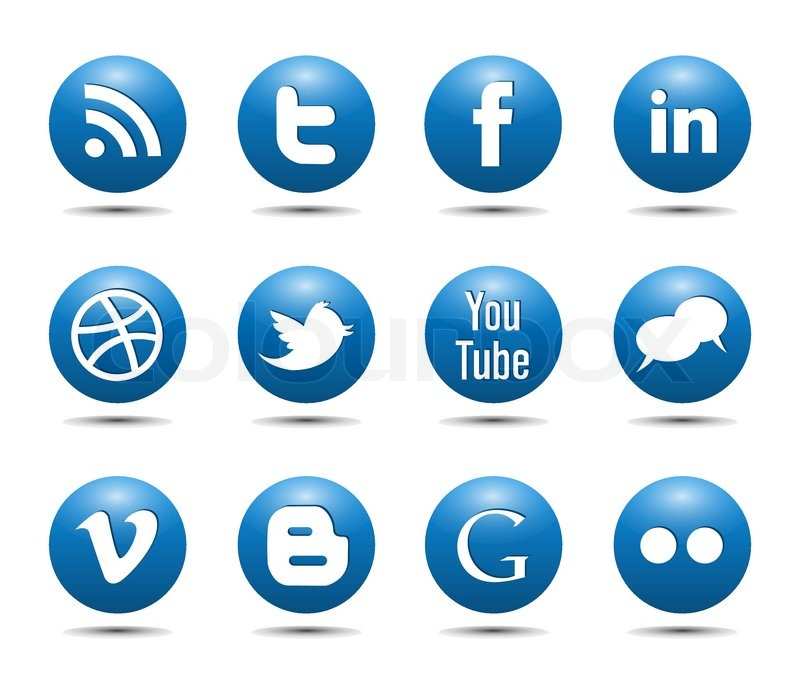 800x686 Blue Social Media Icons Glossy Buttons Vector Stock Vector