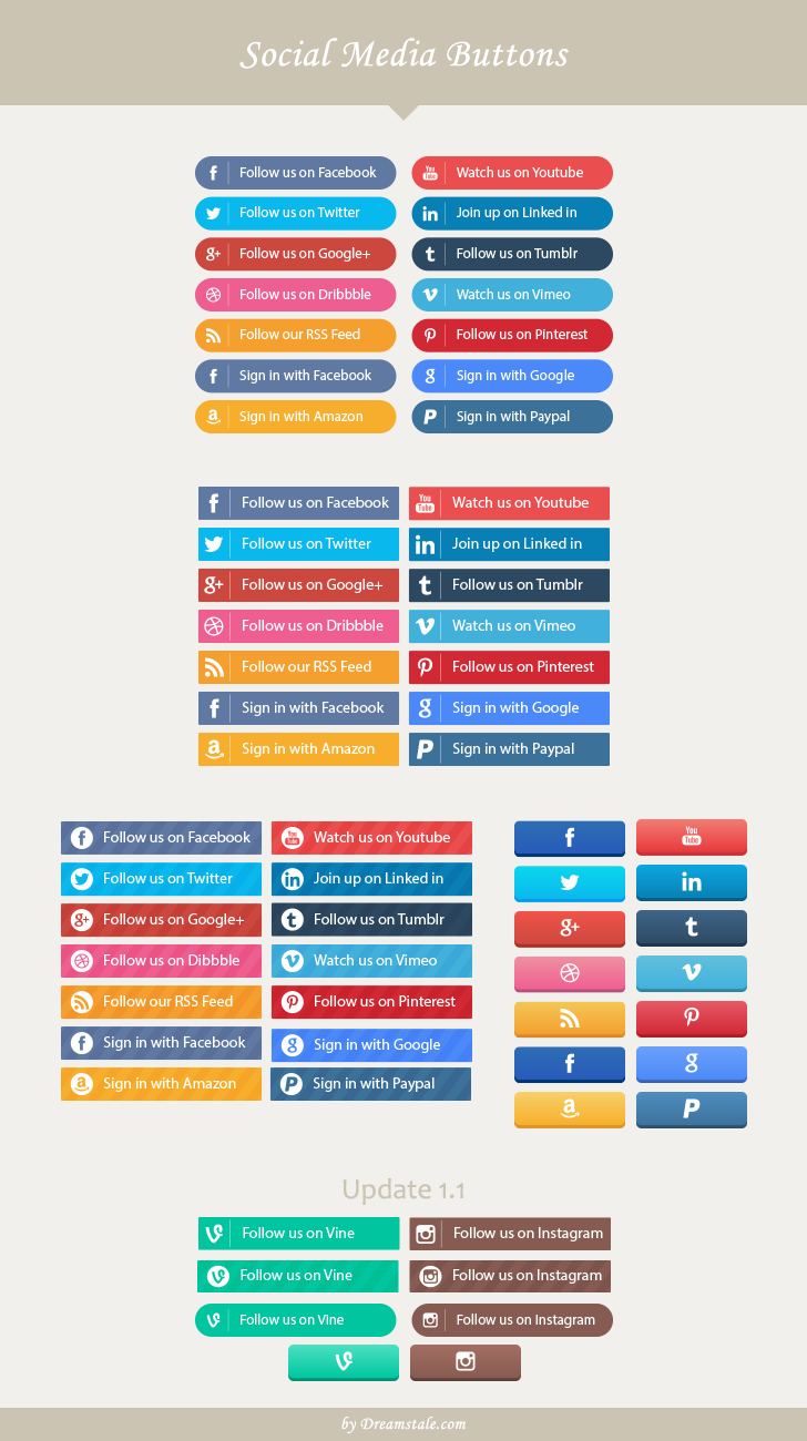 728x1300 Free Download 16 Social Media Vector Buttons