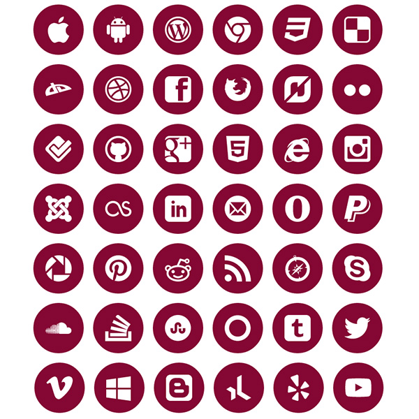 600x600 42 Flat Circle Social Media Icons Set