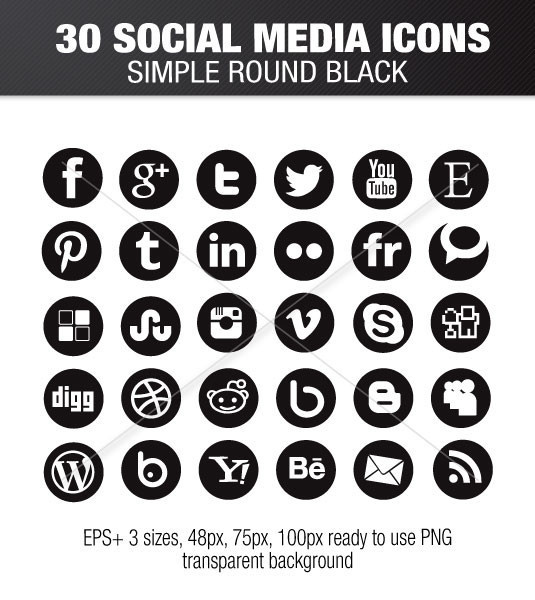 535x600 Round Social Media Icons Collection White Stock Download
