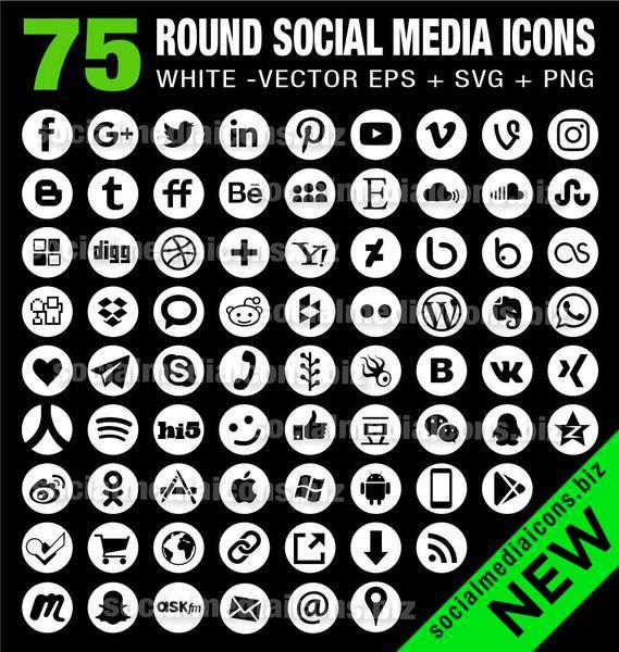 569x600 Vector White Social Media Icons