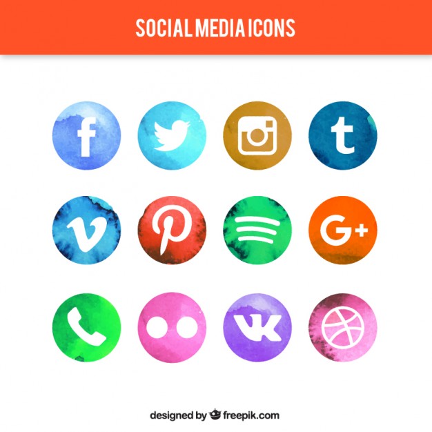 626x626 Watercolor Circular Social Media Icons Vector Free Download