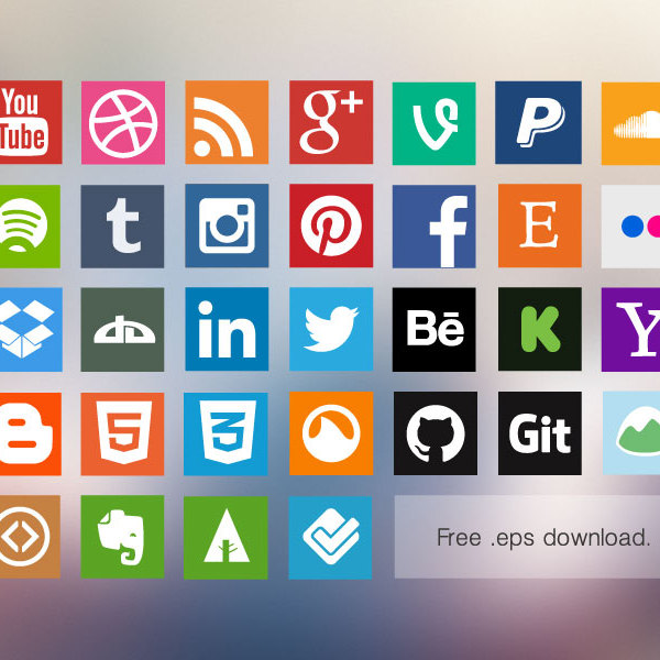 600x600 Flat Social Media Icons Vector