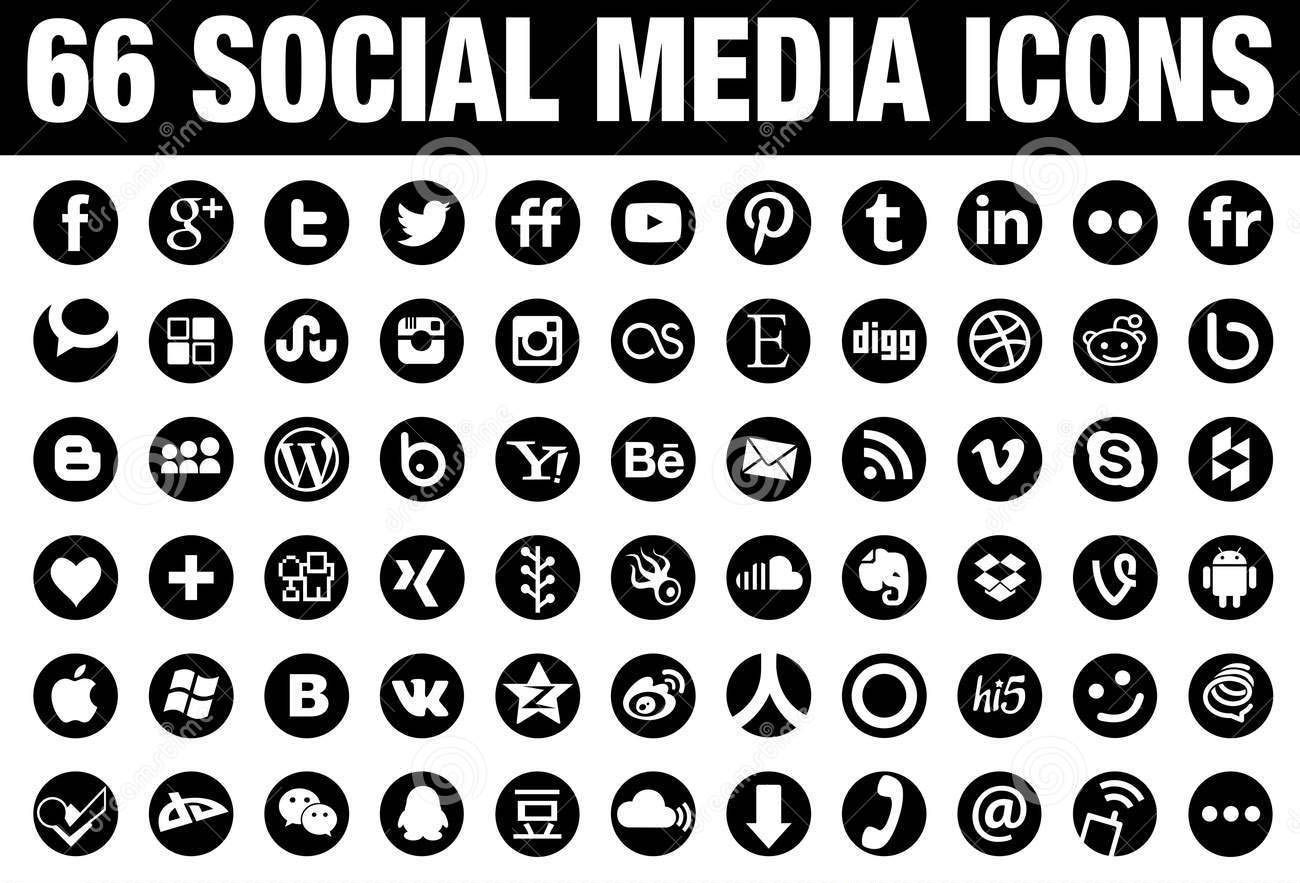 1300x883 66 Round Vector Social Media Icons Black