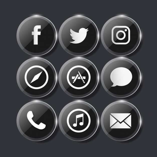 626x626 Glassy Black Social Media Icons Vector Free Download
