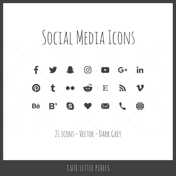 570x570 Vector Social Media Icons 21 Icons Dark Gray Solid Icon Etsy