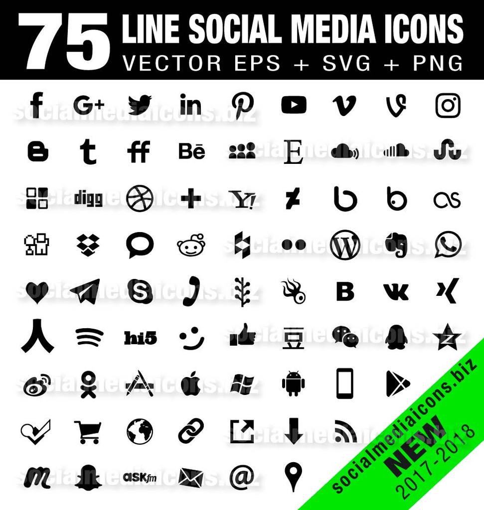 971x1024 75 Simple Flat Social Media Icon Collection Black The Complete