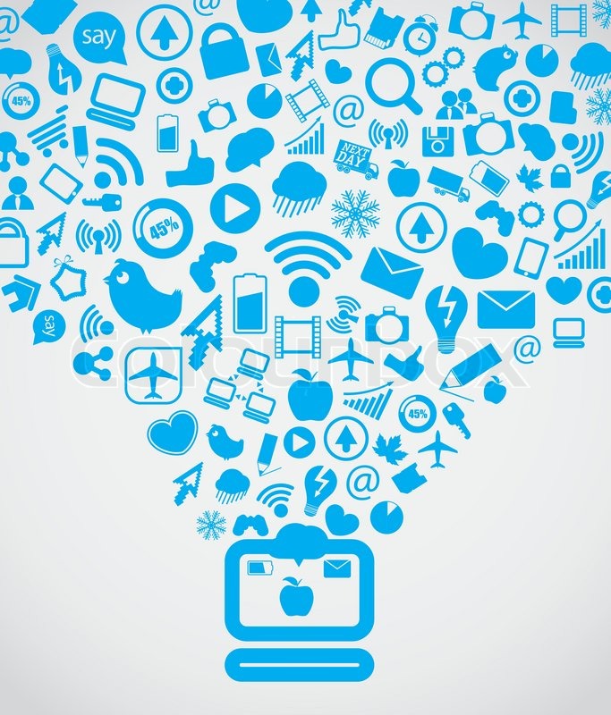 683x800 Modern Social Media Content Going Down To The Computer Stock