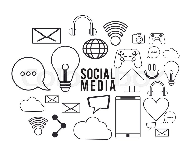 800x649 Black And White Social Media Icon Set. Flat And Isolated