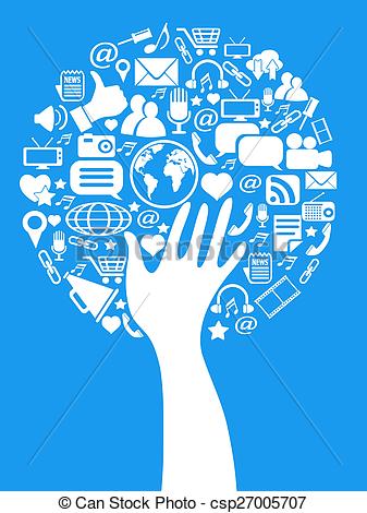 337x470 Hand Social Media Tree. Isolated Hand Tree With Social Media Icons