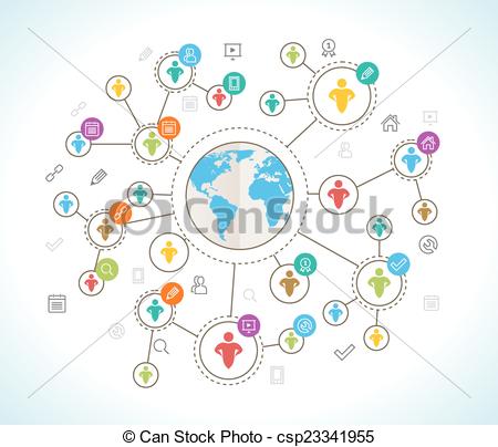 450x404 Isometric 3d Social Media Network. Vector Illustration With World