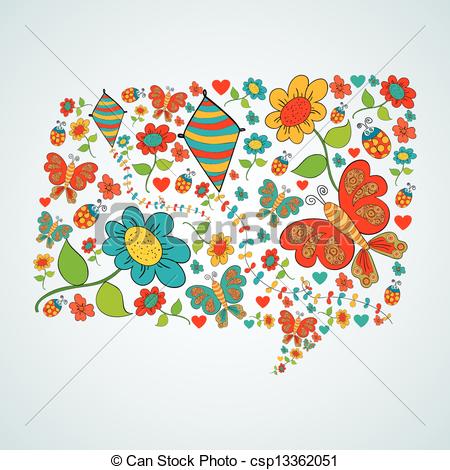 450x470 Spring Social Media Chat Bubble Talk . Spring Flower And Butterfly