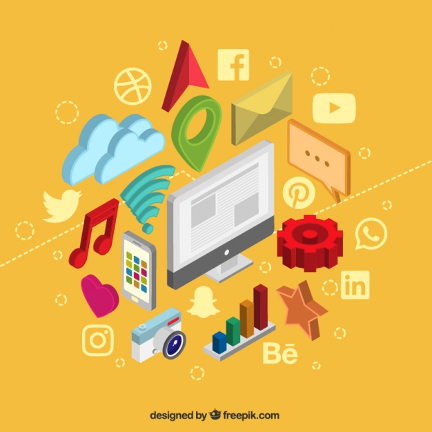626x626 Isometric Items Of Social Media Vector Free Download