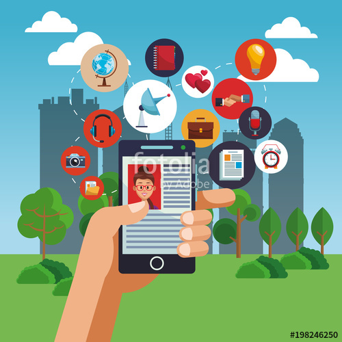 500x500 Navigating On Social Media From Smartphone Vector Illustration