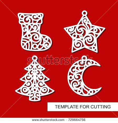 450x470 Xmas Tree Star Template Set Decoration Sock Stock Vector Royalty