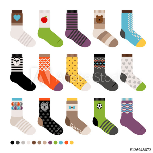 500x500 Childrens Socks. Vector Long Sock Icon Set On White Background