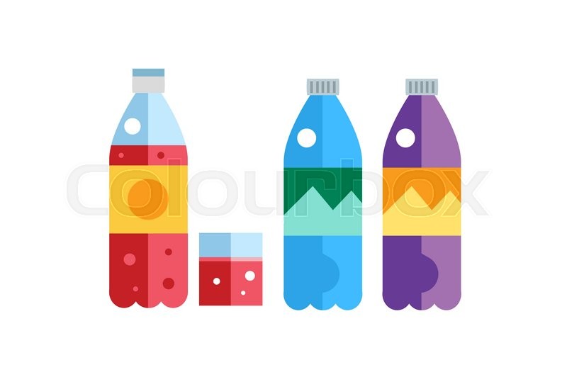 800x532 Water, Soda And Juice Or Tea Bottles Vector Illustration. Set Of