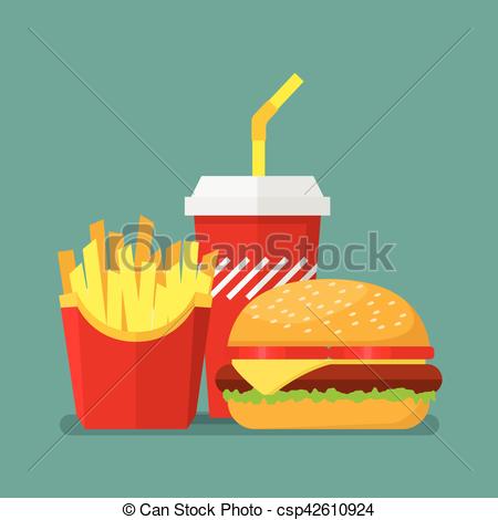 450x470 Hamburger French Fries And Soda. Vector Illustration.