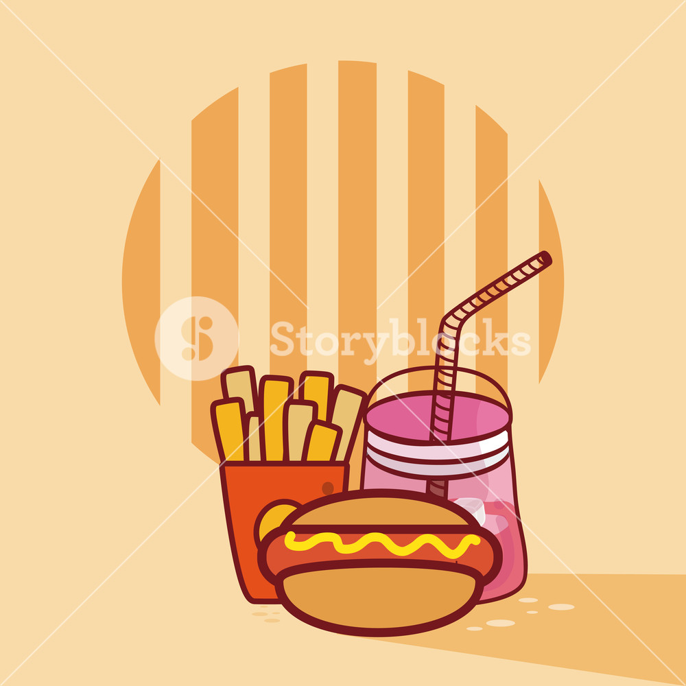 1000x1000 Hot Dog With French Fries And Soda Vector Illustration Graphic
