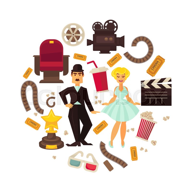 800x800 Retro Cinema Or Movie Time Cinematography Poster. Vector Icons Of