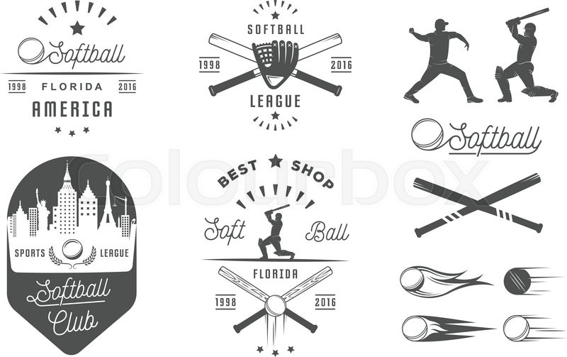 800x503 Vector Set Softball Badges And Logos. Collection Sign, Emblems