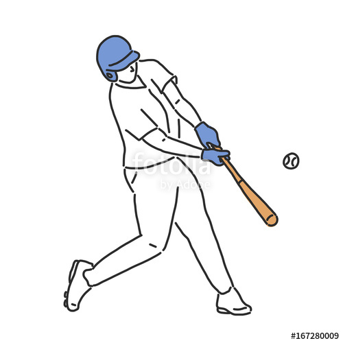 500x500 Baseball Player And Softball Player, Line Drawing. Hand Drawn