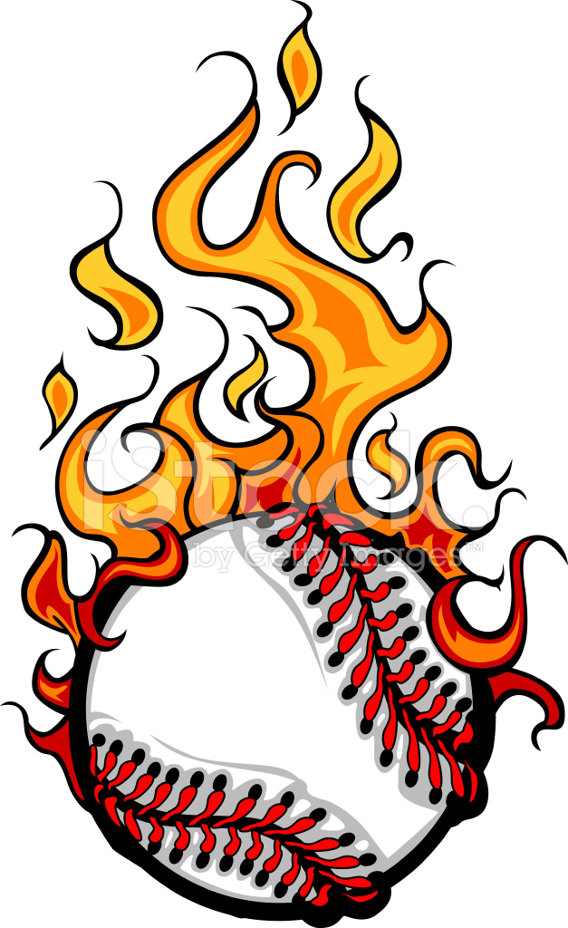 627x1024 Baseball Softball Flaming Ball Vector Cartoon Stock Vector