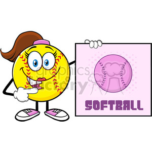300x300 Royalty Free Talking Softball Girl Cartoon Mascot Character