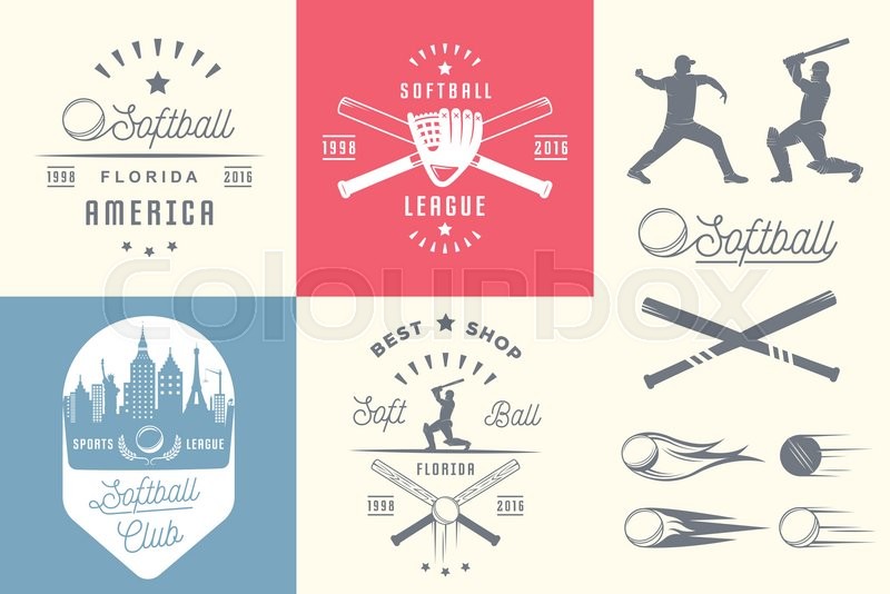 800x534 Vector Set Softball Badges And Logos. Collection Sign, Emblems