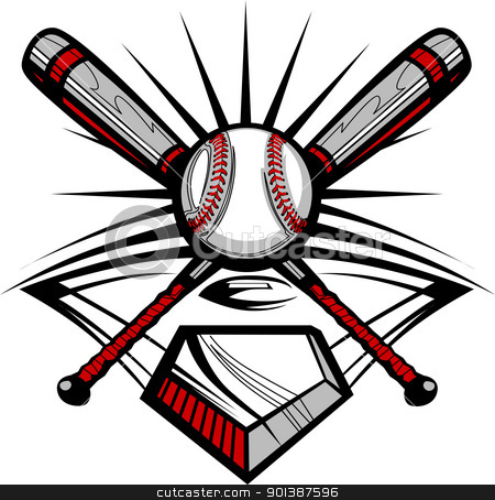 450x454 Baseball Or Softball Crossed Bats With Ball Vector Image Templat