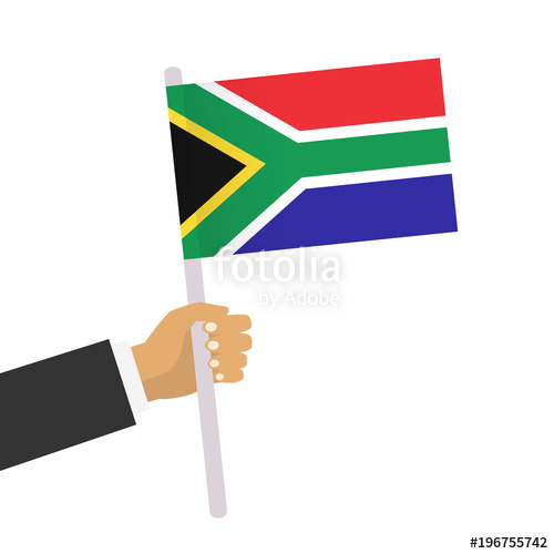 500x500 Man Holds South African Flag. Hand Holding Flag. Vector Stock