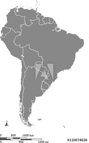 310x500 South America Map Vector Outline With Scales Of Miles And