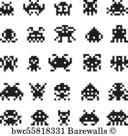 182x194 Art Print Of Pixel Monster Space Invaders Vector Silhouette 8 Bit