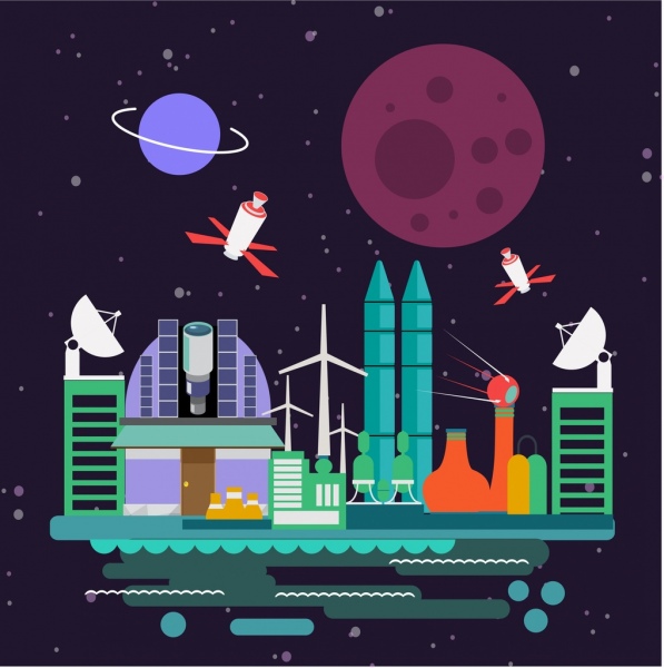 597x600 Space Station Background Modern Equipment Stars Decoration Free