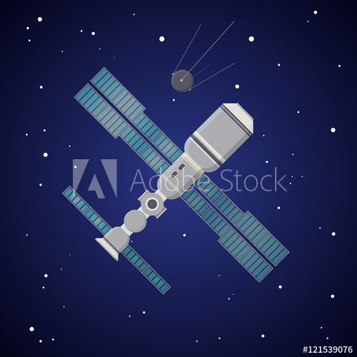 500x500 Space Station. Vector Illustration In Flat Style