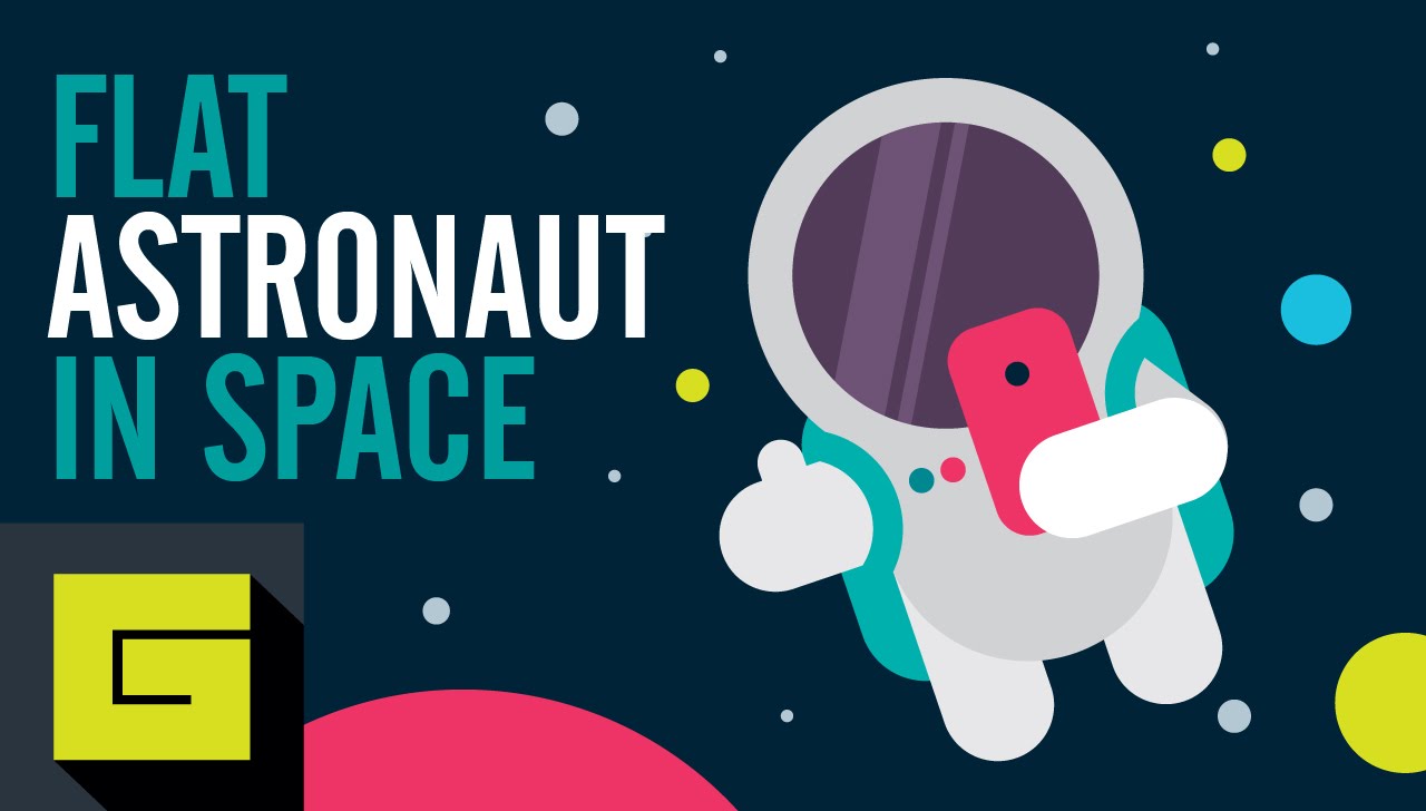 1280x728 Flat Astronaut In Space, Vector Drawing Process, Gigantic