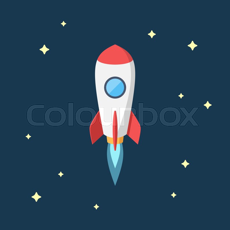 800x800 Simple Flying Rocket, Spaceship. Vector Flat Design Illustration
