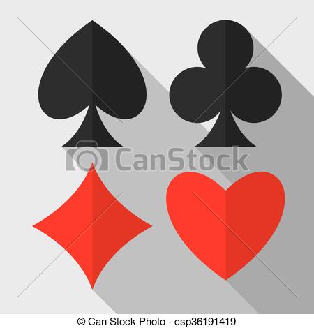 450x470 Playing Cards Suits Flat Icons. Heart, Diamond, Club, Spade Vector