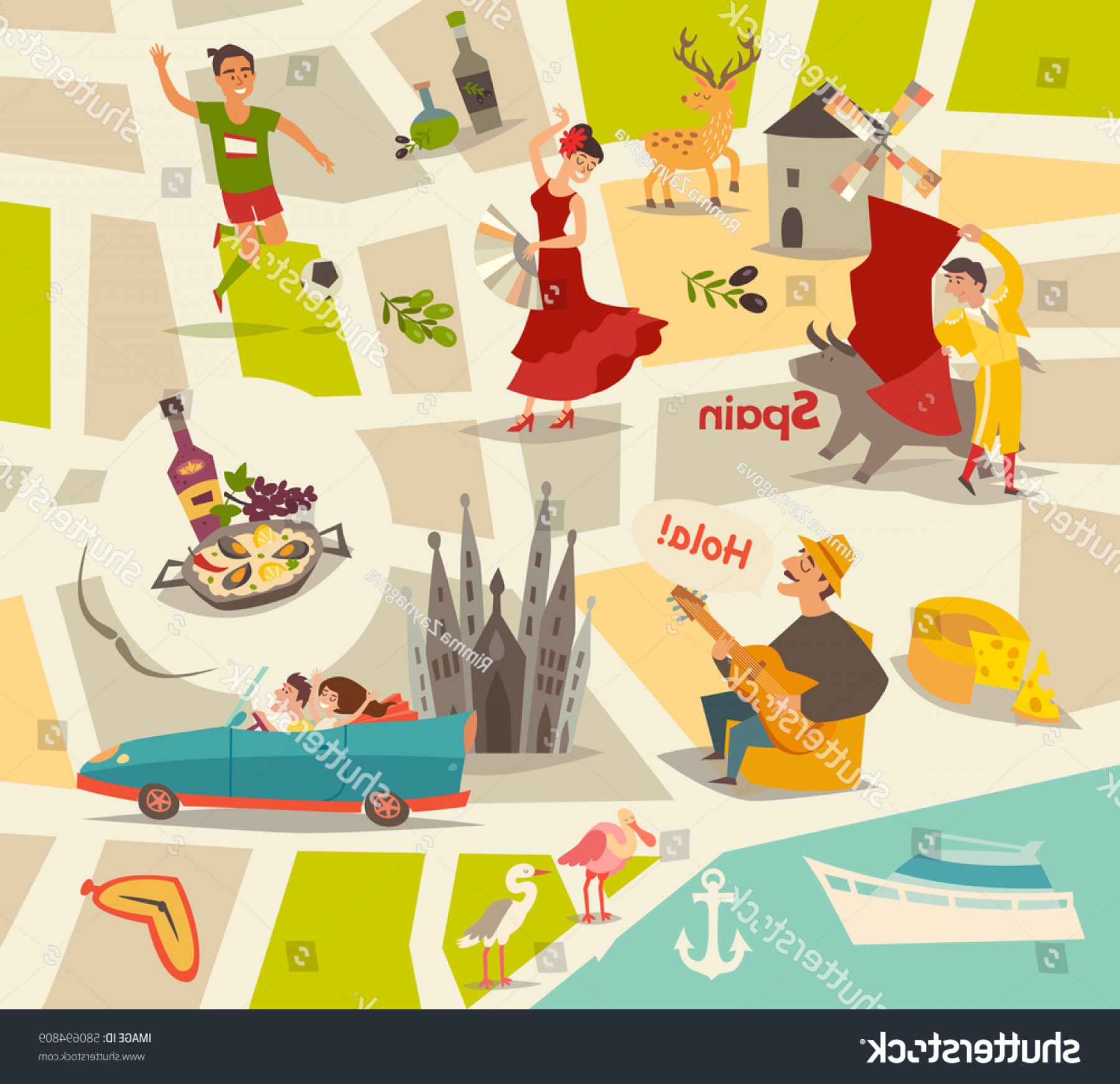 1800x1742 Abstract Spain Vector Map Illustrated Children Geekchicpro