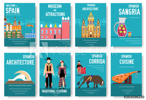 500x345 Spain Vector Brochure Cards Set. Country Template Of Flyear