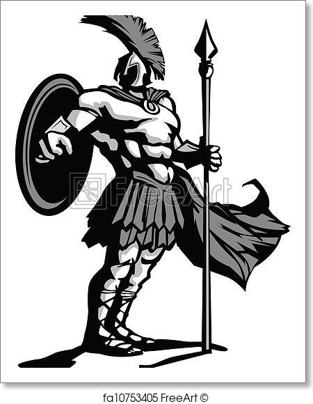 450x580 Free Art Print Of Spartan Mascot Body With Spear And Shield Vector
