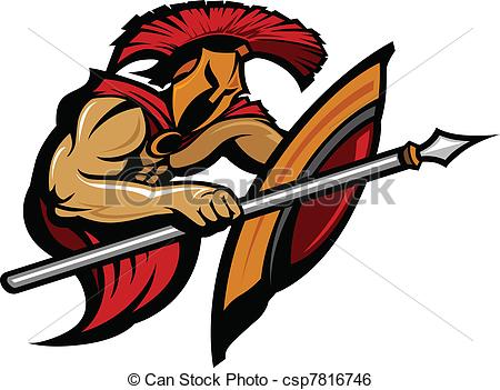 450x351 Spartan Trojan Mascot With Spear. Cartoon Graphic Of A Greek
